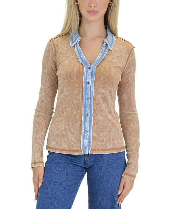 Mineral Wash Top w/ Denim Trim view 