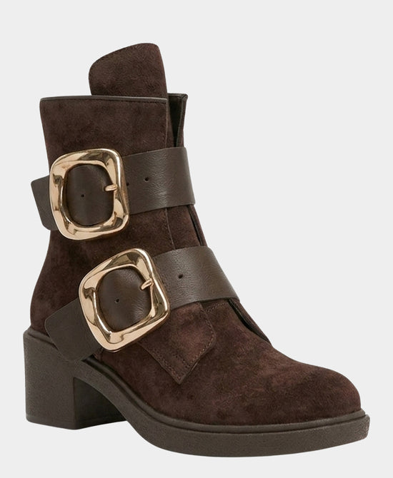 
Double Buckle Suede Bootie in BROWN view 1