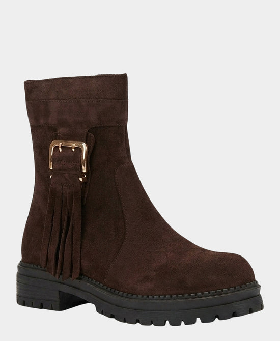 
Suede Side Buckle Tassel Bootie in BROWN view 1