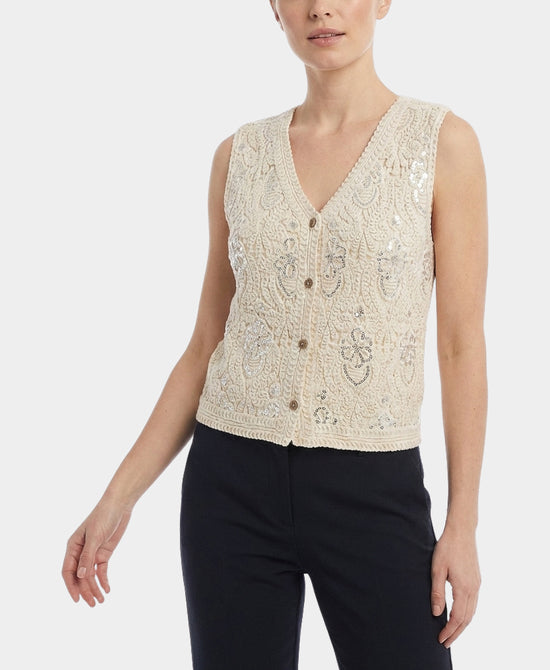 
Crochet Vest w/ Sequins in BEIGE view 1