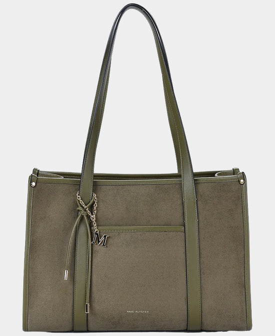 
Faux Suede & Leather Tote Bag in GREEN view 1