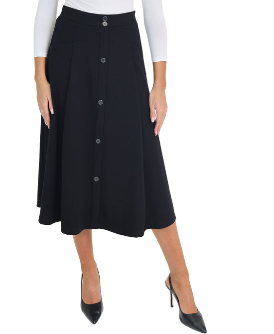 Solid Midi Skirt w/ Button Detail view 