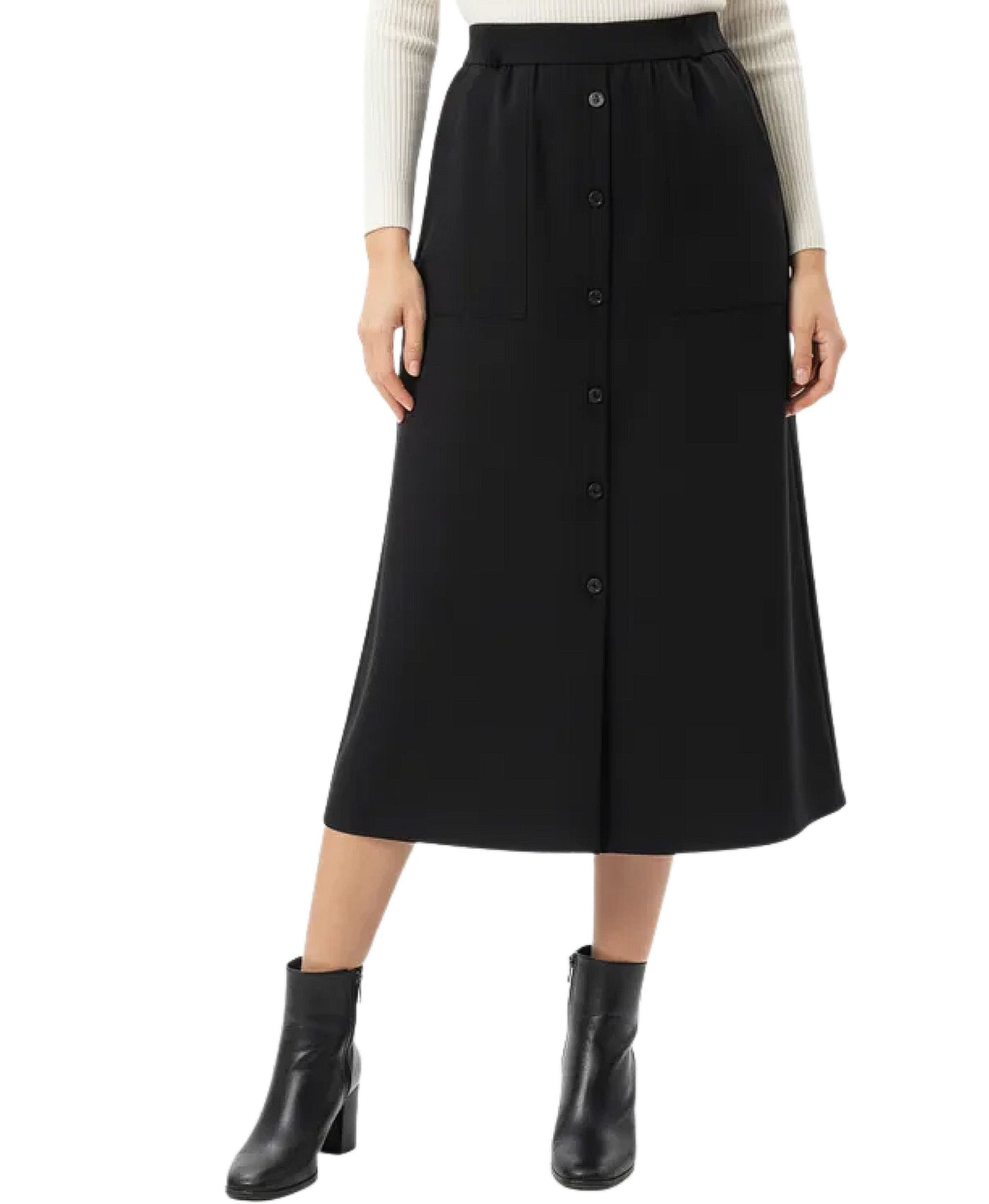 Solid Midi Skirt w/ Button Detail view 1