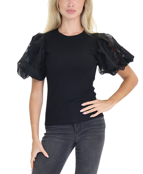 Tee w/ Puff Mesh Sleeves view 