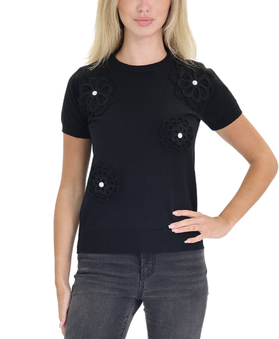 Knit Top w/ Flowers & Pearls view 