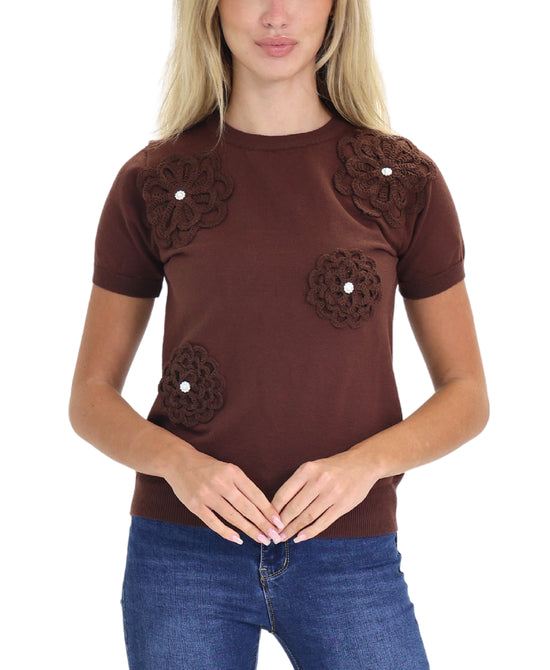 Knit Top w/ Flowers & Pearls view 
