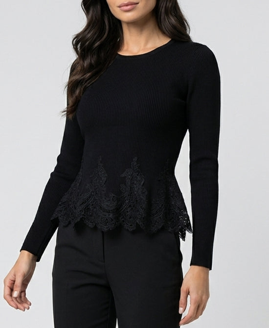 
Knit Top w/ Lace Trim in BLACK view 1