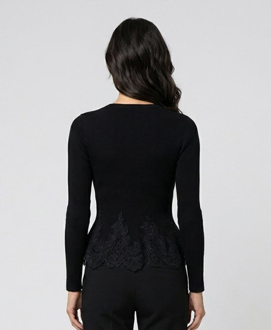 
Knit Top w/ Lace Trim in BLACK view 2