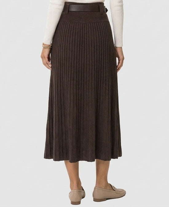 
Knit Pleated Maxi Skirt w/ Belt in BROWN view 2