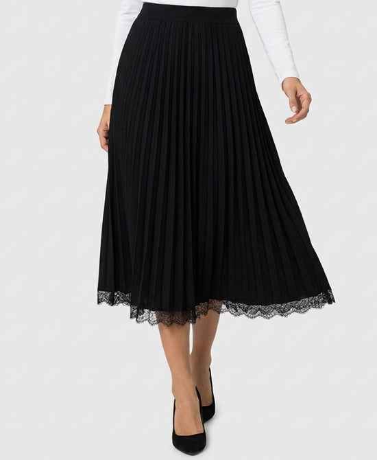 
Knit Pleated Maxi Skirt w/ Lace Trim in BLACK view 1