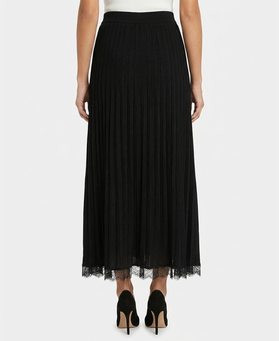 
Knit Pleated Maxi Skirt w/ Lace Trim in BLACK view 2