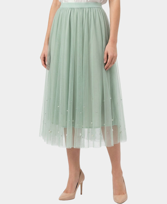 Tulle Hanky Hem Midi Skirt w/ Pearls view 1