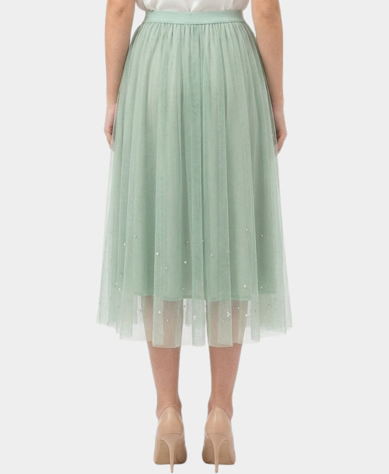 Tulle Hanky Hem Midi Skirt w/ Pearls view 2