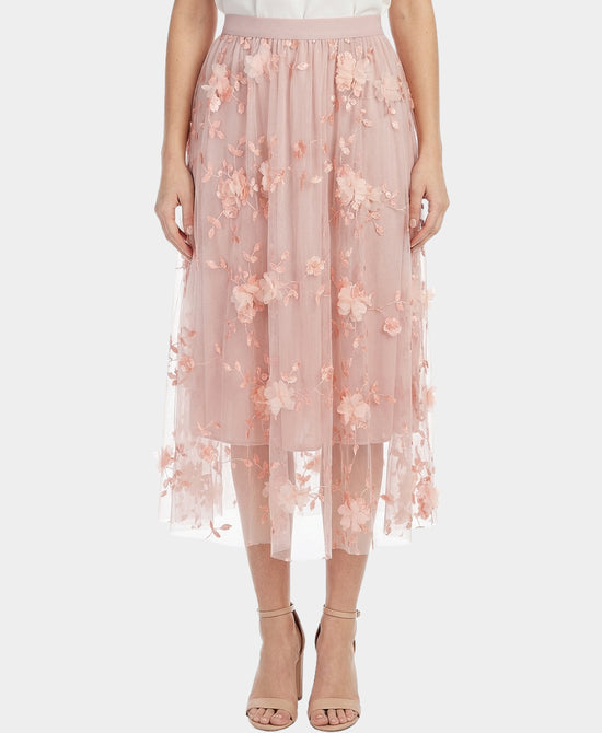 Tulle Embroidered & Petal Midi Skirt view 1