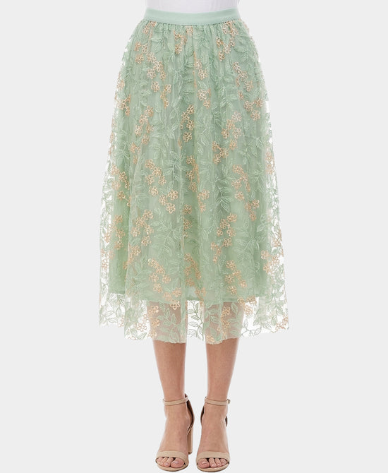 Tulle Embroidery Midi Skirt view 1