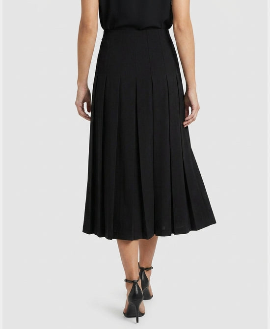 
Box Pleat Midi Skirt w/ Buckle in BLACK view 2