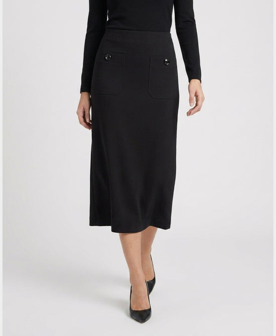 
Faux Suede Midi Skirt w/ Pockets in BLACK view 1