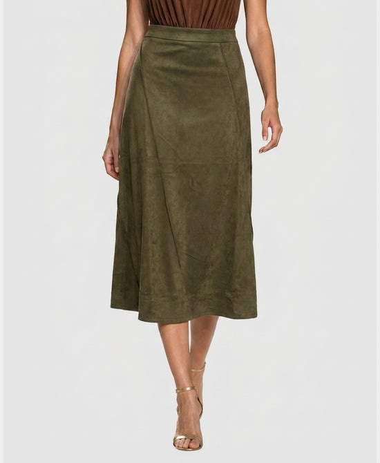 
Faux Suede Midi Skirt in OLIVE view 1