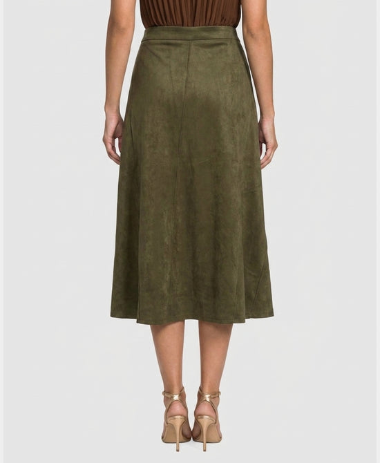 
Faux Suede Midi Skirt in OLIVE view 2