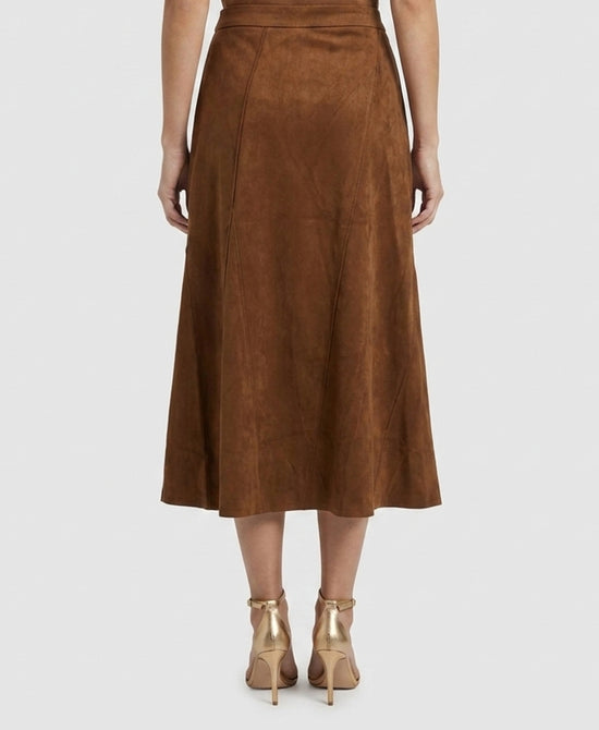 
Faux Suede Midi Skirt in CHESTNUT view 2