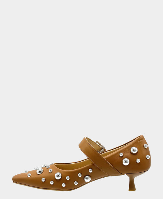 
Leather Studded Buckle Pump in BROWN/SILVER view 2