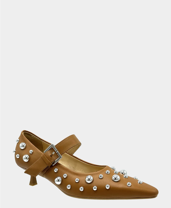 
Leather Studded Buckle Pump in BROWN/SILVER view 1