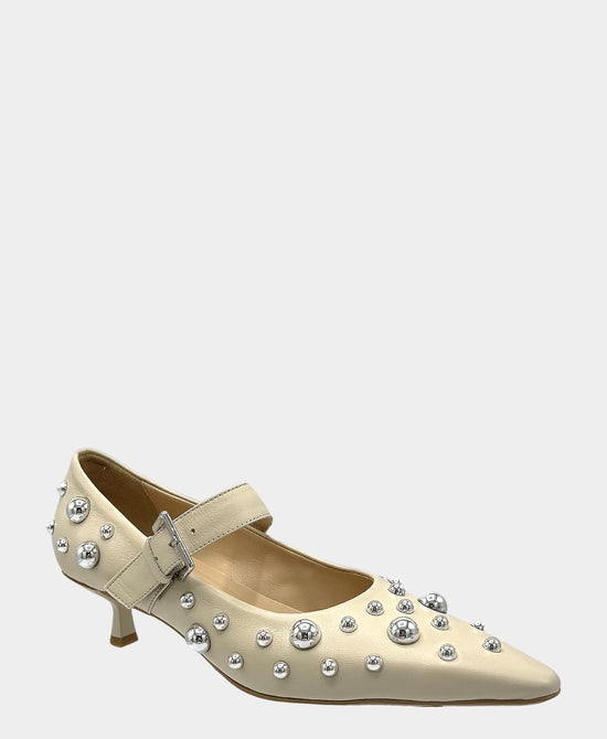 
Leather Studded Buckle Pump in BEIGE/SILVER view 1