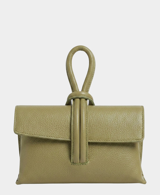 
Leather Loop Handle Handbag in GREEN view 1