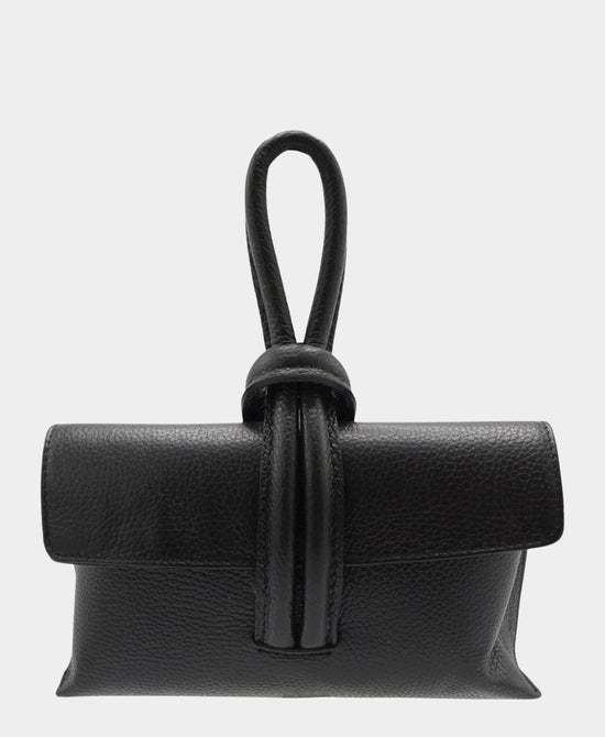 
Leather Loop Handle Handbag in BLACK view 1