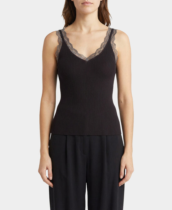 Ribbed Tank w/ Lace Trim view 1