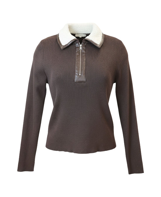 Sweater w/ Faux Leather & Sherpa Trim view 