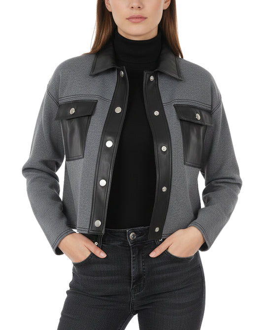 Knit Cardigan w/ Faux Leather Trim view 