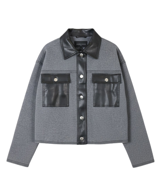 Knit Cardigan w/ Faux Leather Trim view 