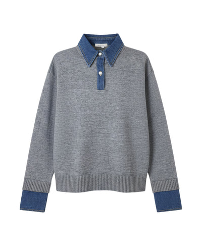Sweater w/ Denim Trim image 1