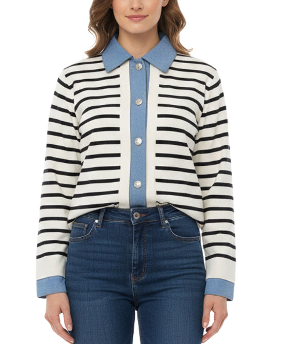 Striped Sweater w/ Denim Trim view 