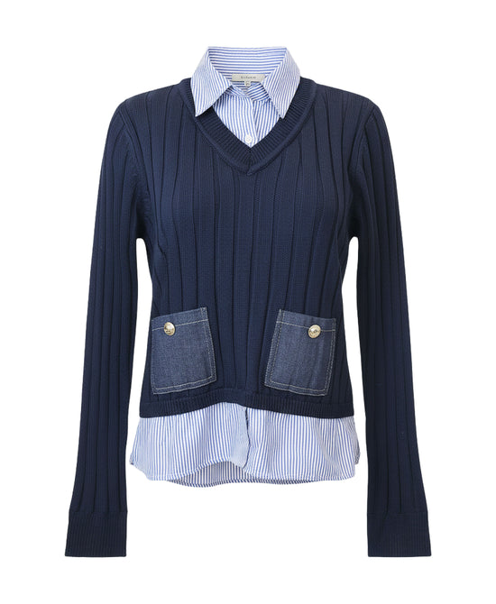 Striped Blouse w/ Knit Overlay view 
