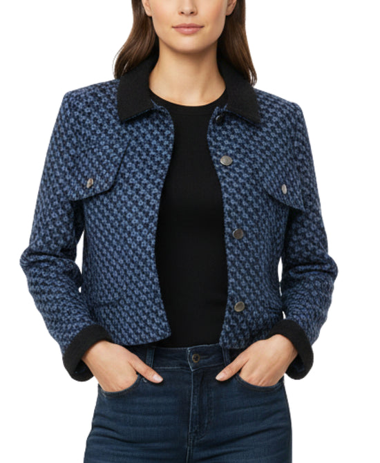 Printed Knit Jacket w/ Sherpa Trim view 