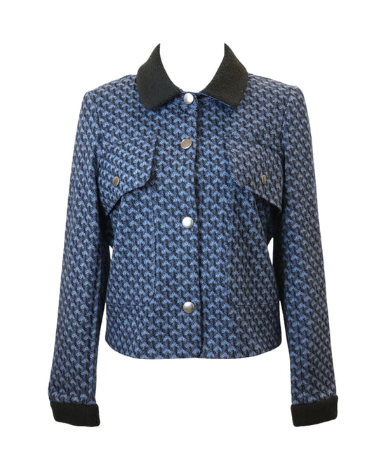 Printed Knit Jacket w/ Sherpa Trim view 