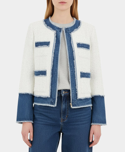 Tweed Blazer w/ Denim Trim image 1