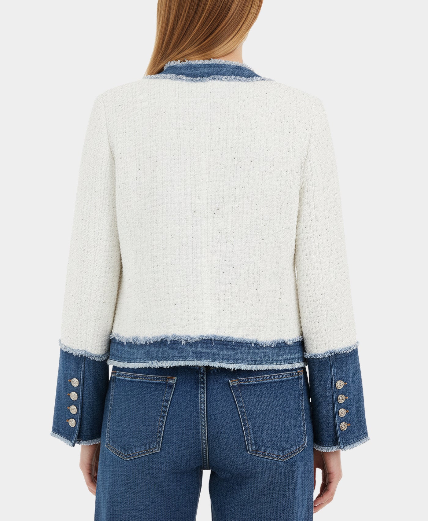 Tweed Blazer w/ Denim Trim view 3