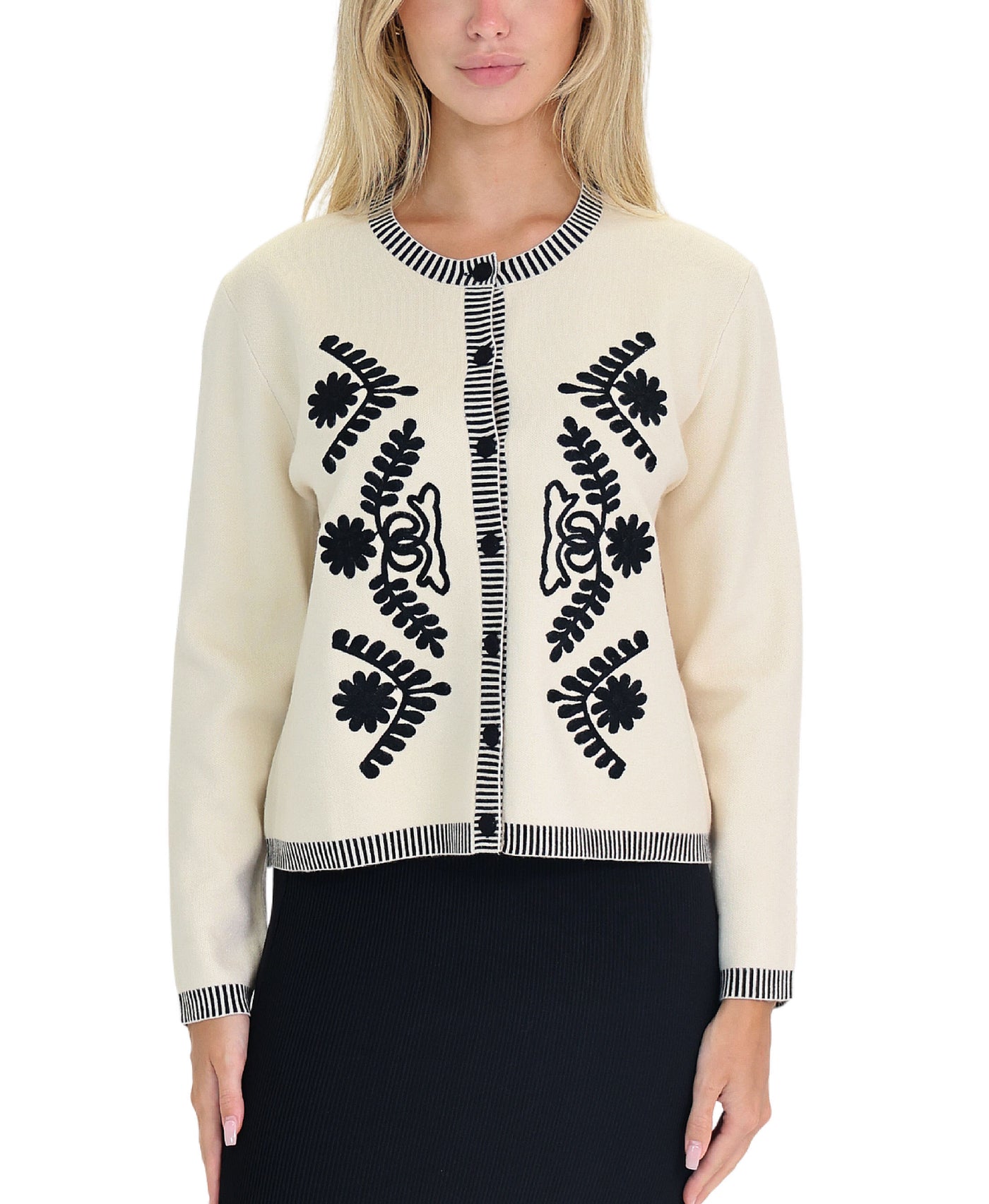 Floral Embroidered Cardigan Sweater view 1