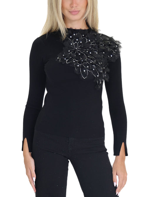 Sweater w/ Ruffles & Rhinestones view 