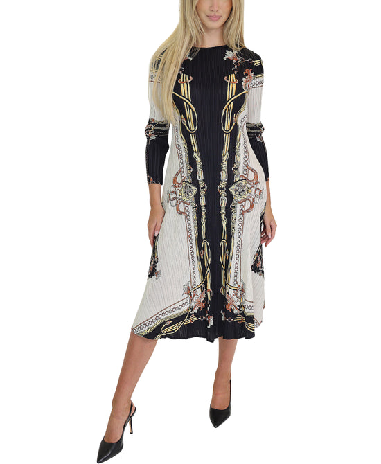 Plisse Chain Print Midi Dress view 