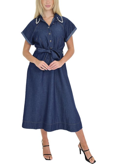 Denim Midi Dress w/ Jewel Collar view 