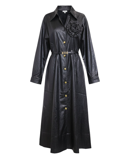 Satin Maxi Shirt Dress w/ Flower view 