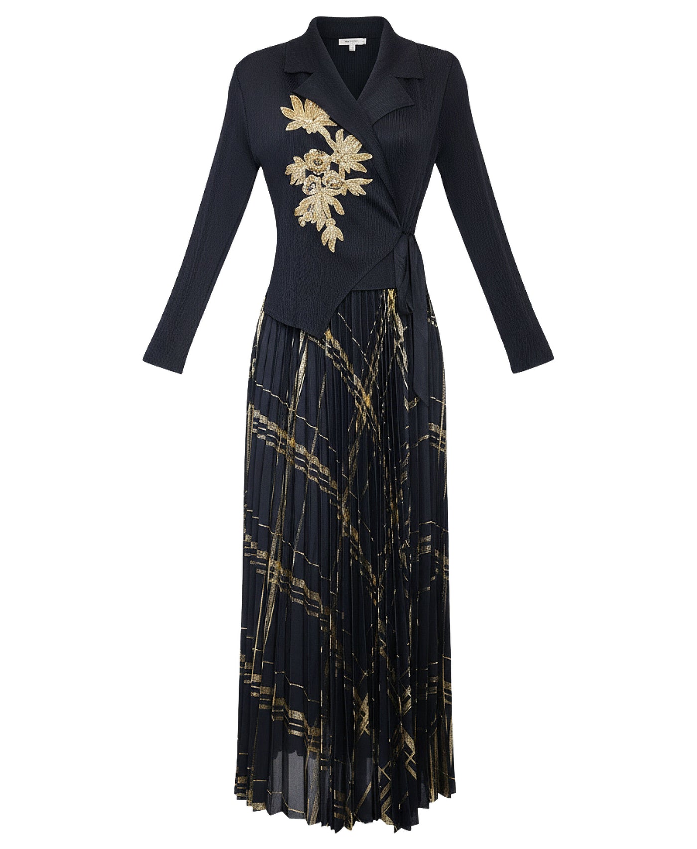 Plisse Maxi Dress w/ Gold Sequins view 2