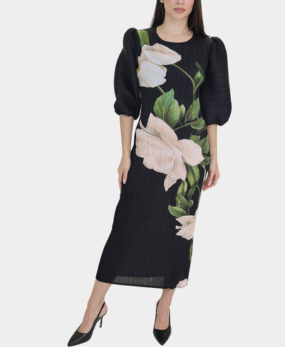 Plisse Floral Print Midi Dress image 1