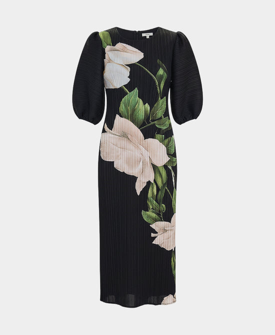 Plisse Floral Print Midi Dress view 