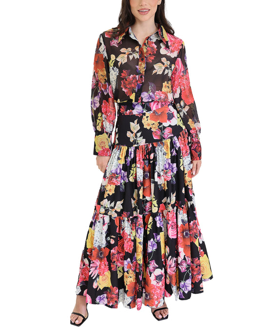 Floral Print Blouse & Maxi Skirt Set- 2 Pc Set view 