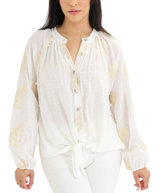 Swiss Dot Blouse w/ Gold Accents view 1